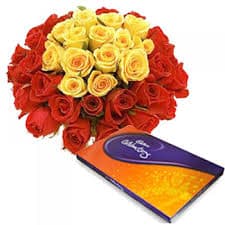 Bunch of 30 Red and Yellow Roses with Celebrations